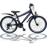 Talson Mountainbike 26 Zoll MIT GABELFEDERUNG & Beleuchtung, 21-Gang Faster BBO, schwarz-blau