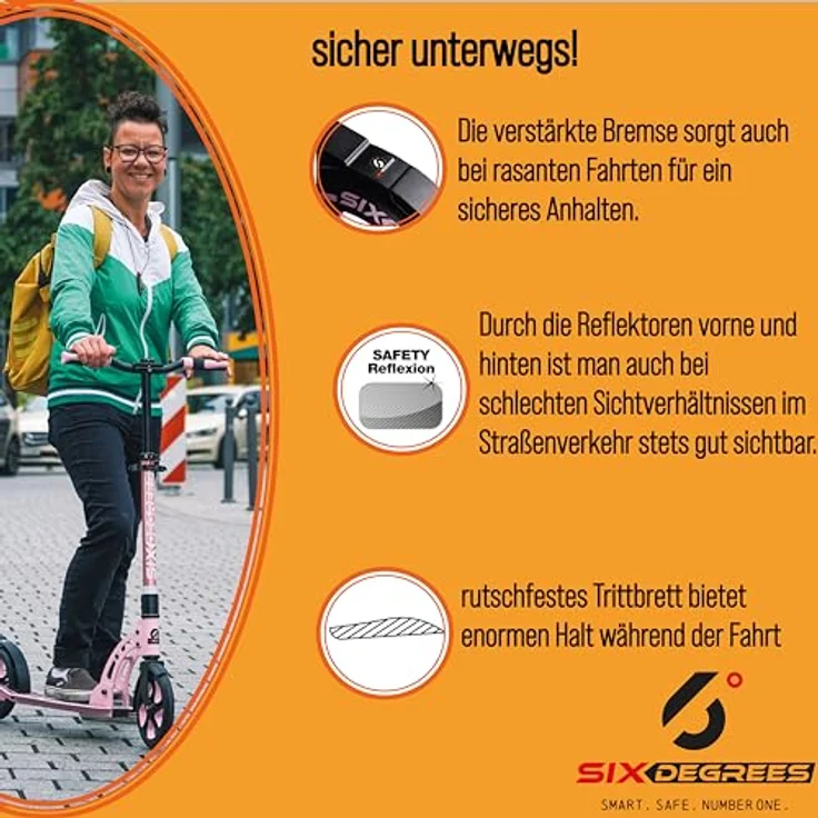 Authentic Sports Alu Scooter 205mm orange Six Degrees - Hochwertiger Aluminium Scooter mit praktischem Klappmechanismus – Bild 4