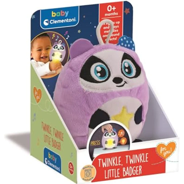 Clementoni Disney Baby 17556, Stofftier und Nachtlicht mit entspannenden Melodien und Waschbarkeit, grauer Dachs – Bild 2