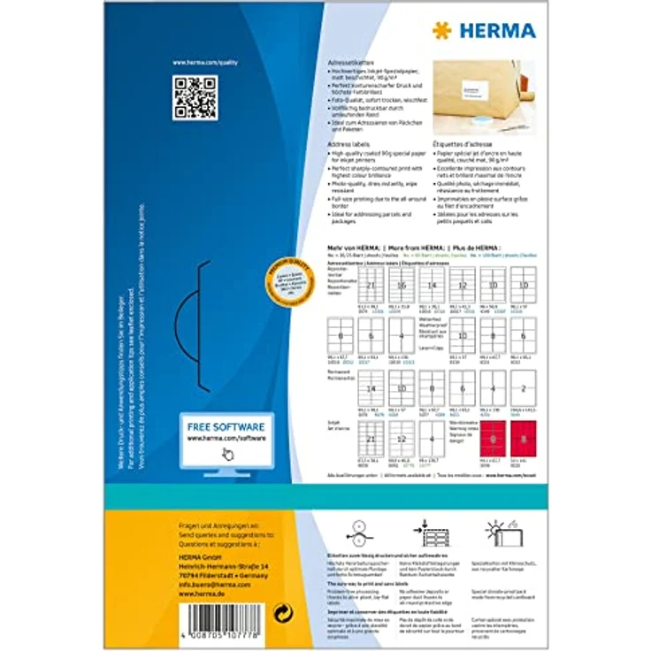 Herma 320 Adressetiketten, selbstklebend, weiß, 96,0 x 139,7 mm, 320 Stück – Bild 2