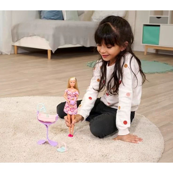 SIMBA Anziehpuppe Steffi Love, Hello Baby, mit wachsendem Bauch und Babybett – Bild 5
