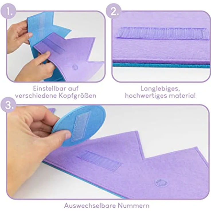 BONNYCO Geburtstagskrone Mädchen Meerjungfrau, mit auswechselbaren Zahlen von 0 bis 9, pastelllila und pastellblau, ideal für Geburtstage und Karneval – Bild 5