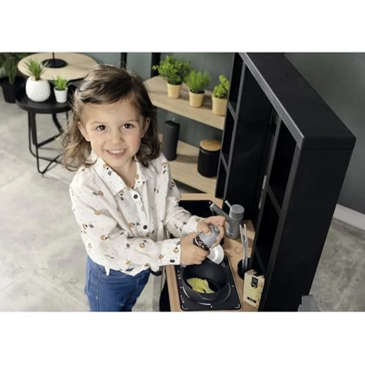 Smoby Spielküche Loft, Kinderküche im Industrial-Look mit 32 Zubehörteilen und Spezialeffekten, ab 3 Jahre, 74x29,2x95,7 cm – Bild 3