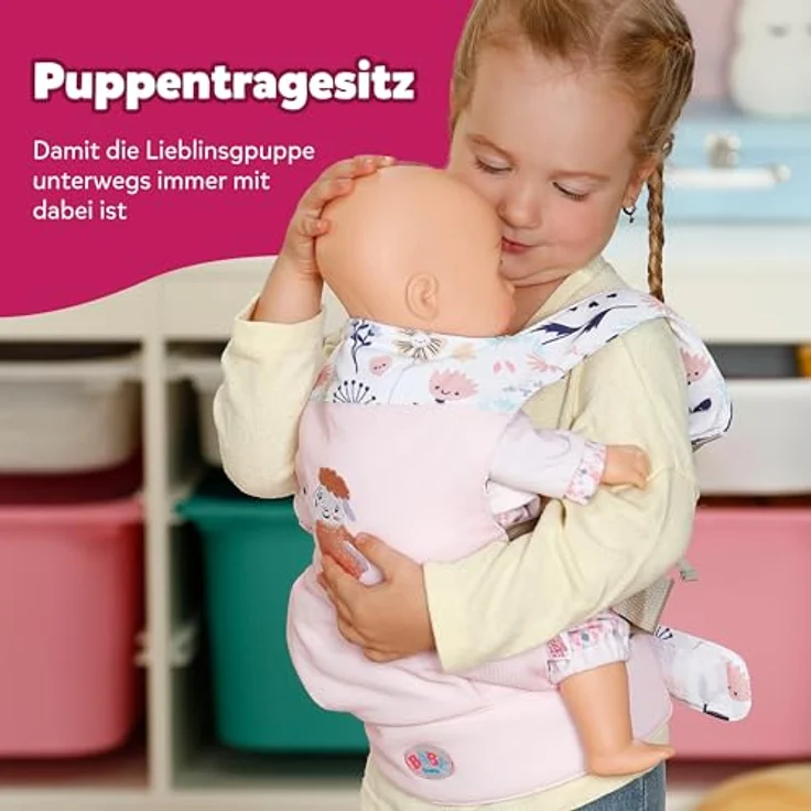 BABY Born Babytrage, Puppentrage mit 2 Blickrichtungen & verstellbarem Gurt, Rosa mit Blumendetails für 36 cm & 43 cm Puppen – Bild 2