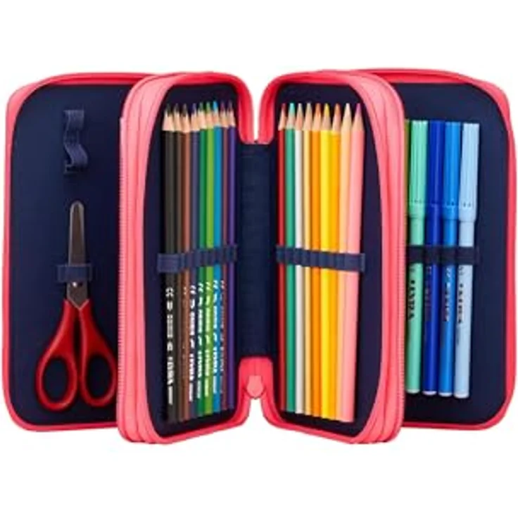 ergobag Maxi Mäppchen Set 40-Teilig, Lyra Bunt- und Filzstifte, Kleingeld Fach, Lineal, Schere PerlentauchBär - Lila – Bild 2