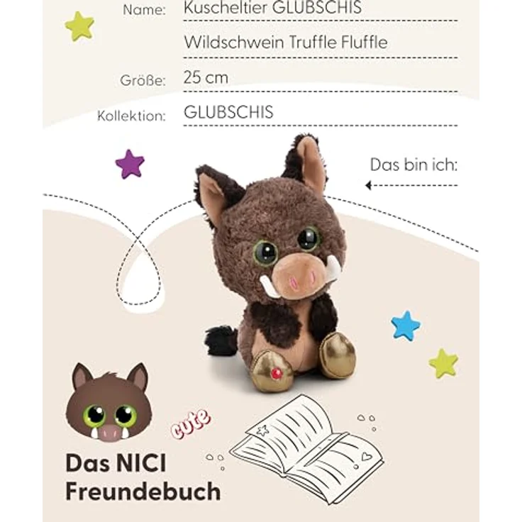 NICI Kuscheltier GLUBSCHIS Wildschwein Truffle Fluffle 25cm weiß - Weiches Plüsch-Stofftier mit niedlichem Gesicht, für Kinder & Erwachsene, tolle Geschenkidee – Bild 5