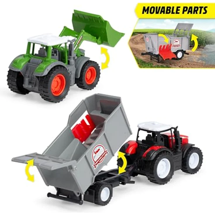 Dickie Toys Spielzeug-Traktor Farm Set, 3-tlg. mit Fendt und Massey Ferguson Traktor sowie Anhänger, für Kinder ab 3 Jahren, Freilauf und bewegliche Teile – Bild 4