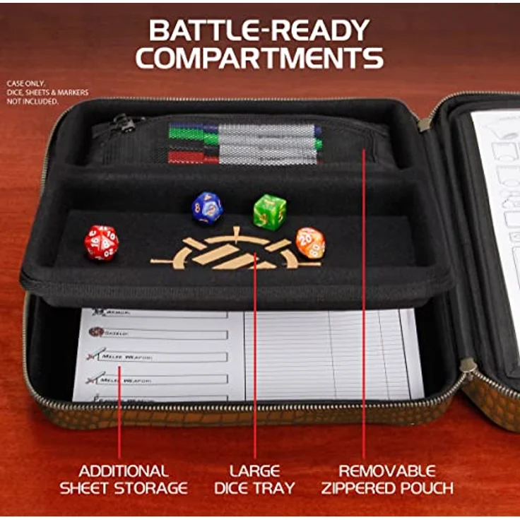 ENHANCE Collector's Edition RPG-Organizer-Etui, DND-Ordner mit Zeichenblatthalter, löschbarem Schreiber-Panel, Würfelrollbereich, abnehmbarer Stifttasche und Miniatur-Schaumstoffablage, viele Farben erhältlich – Bild 3