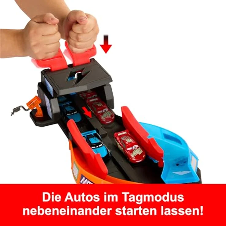 Mattel Disney Pixar Cars GITD TRACK SET, Neonrennen-Spielset mit leuchtenden Rennautos von Lightning McQueen und Jackson Storm, ab 4 Jahren – Bild 3