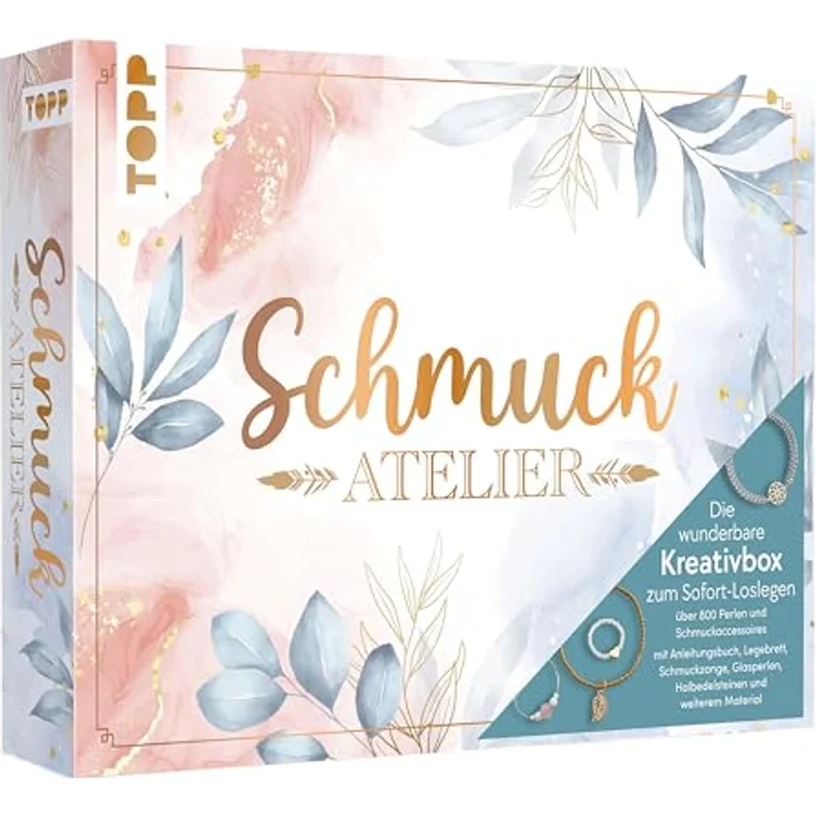 Frech Verlag TOPP Kreativbox Schmuckatelier, Bastelperlen Set mit Anleitungsbuch für 10 Schmuckstücke, bunt – Bild 1
