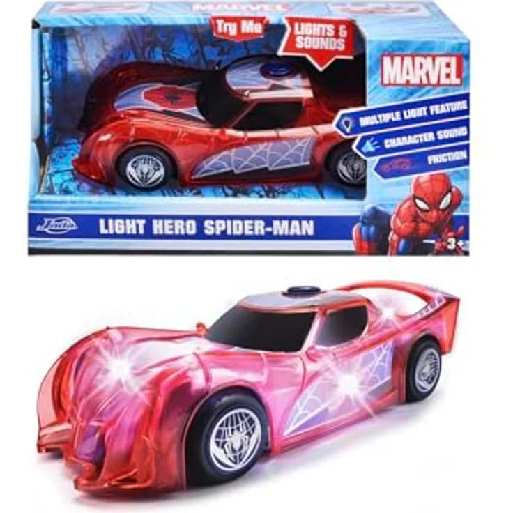 Dickie Toys MARVEL Light Hero Spider-Man, Spielzeug-Auto 1:32 mit Licht- und Soundeffekten, rot-blau – Bild 5