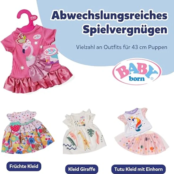 Baby Born Puppenkleidung Kleid Flamingo, Rüschenkleid mit silbernen Prints für 43 cm Puppen – Bild 6