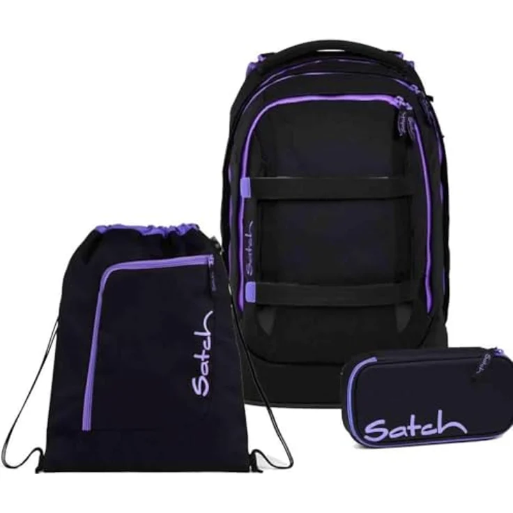 Satch Pack Schulrucksack Set 3tlg. mit 3D Soft-Mesh Rückensystem, Schlamperbox und Sportbeutel, Purple Phantom – Bild 1