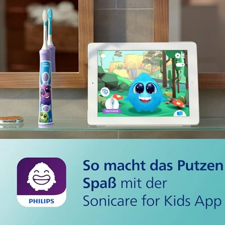 Philips Sonicare For Kids HX6322/12, elektrische Schallzahnbürste mit App, SmarTimer, QuadPacer und zwei Bürstenköpfen, Lila – Bild 4