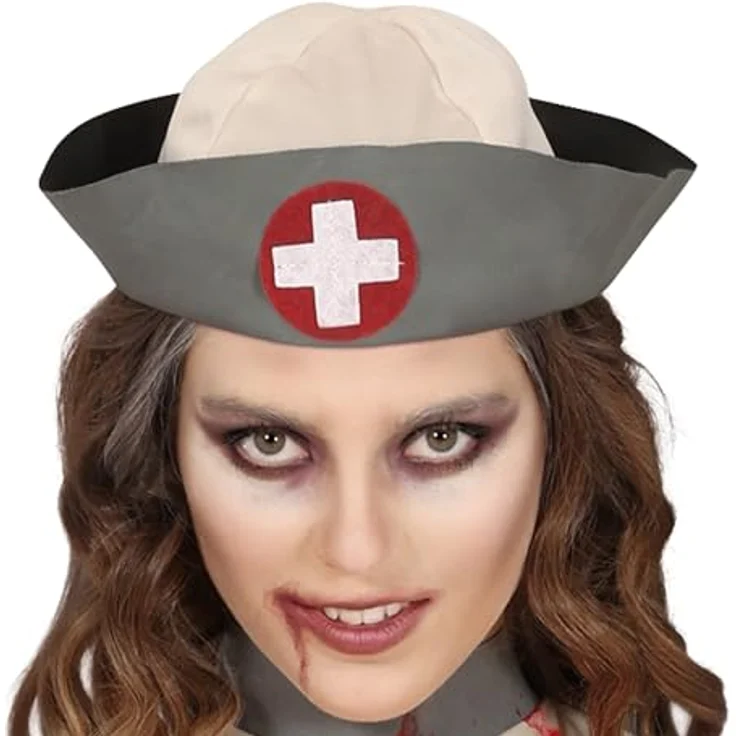 FIESTAS GUIRCA Tote Krankenschwester Kostüm, Kleid und Haarschmuck für Erwachsene, Größe 44-46 (XL), in Grau und Beige für Halloween und Gruselfeiern – Bild 5