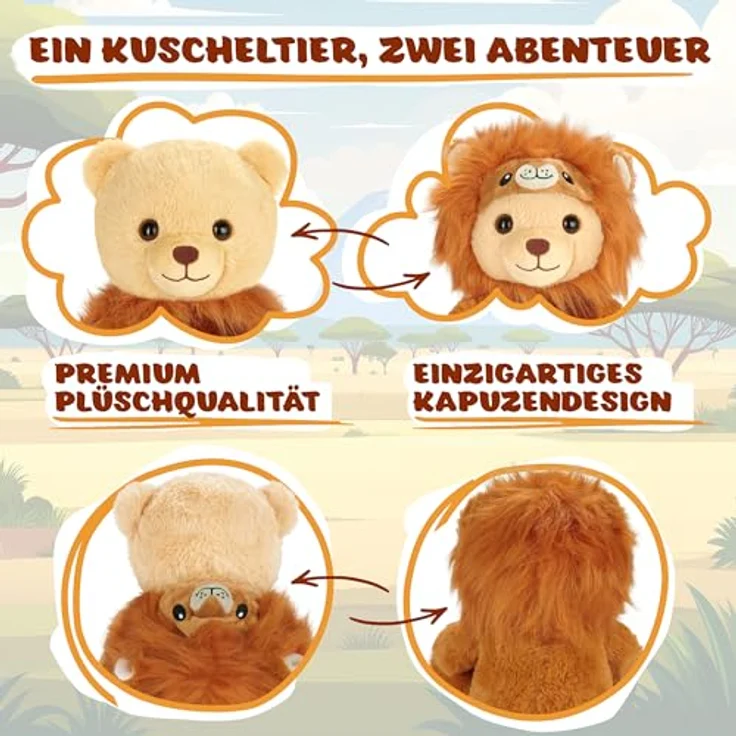 BRUBIES Teddy Löwe, 25 cm Teddybär im löwenkostüm mit abnehmbarer Kapuze, kuscheliges Plüschtier für Kinder, braun – Bild 3