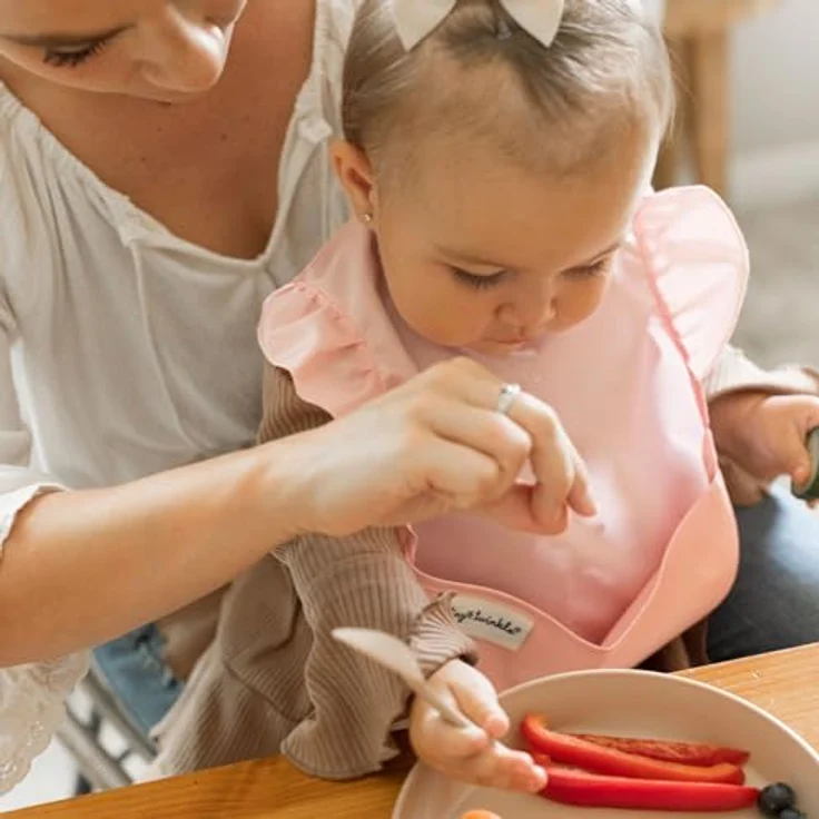 Tiny Twinkle Schmutzfeste Baby-Lätzchen zum Essen, Wasserdichte, Abwischbare Lätzchen für Mädchen, 3er Pack, Kariert, Reisefreundlich, Frei von PFAS, PVC, BPA und Phthalaten – Bild 5