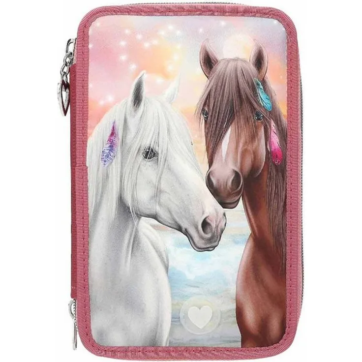 Depesche Federmäppchen Miss Melody 3-Fach Federtasche LED Pferde, (1-tlg) 3-Fach-Federtasche mit leuchtendem Pferdemotiv, rostrot