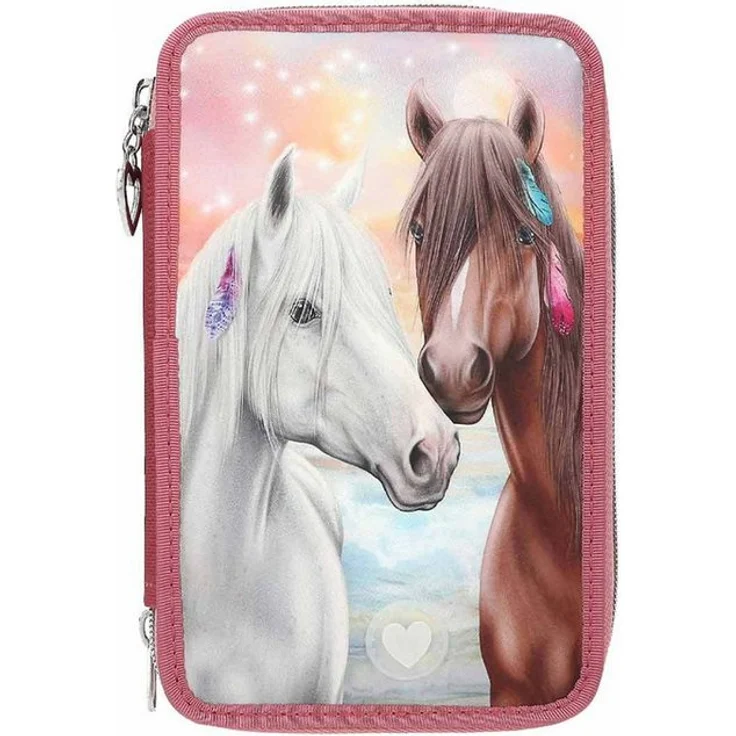 Depesche Federmäppchen Miss Melody 3-Fach Federtasche LED Pferde, (1-tlg) 3-Fach-Federtasche mit leuchtendem Pferdemotiv, rostrot – Bild 1