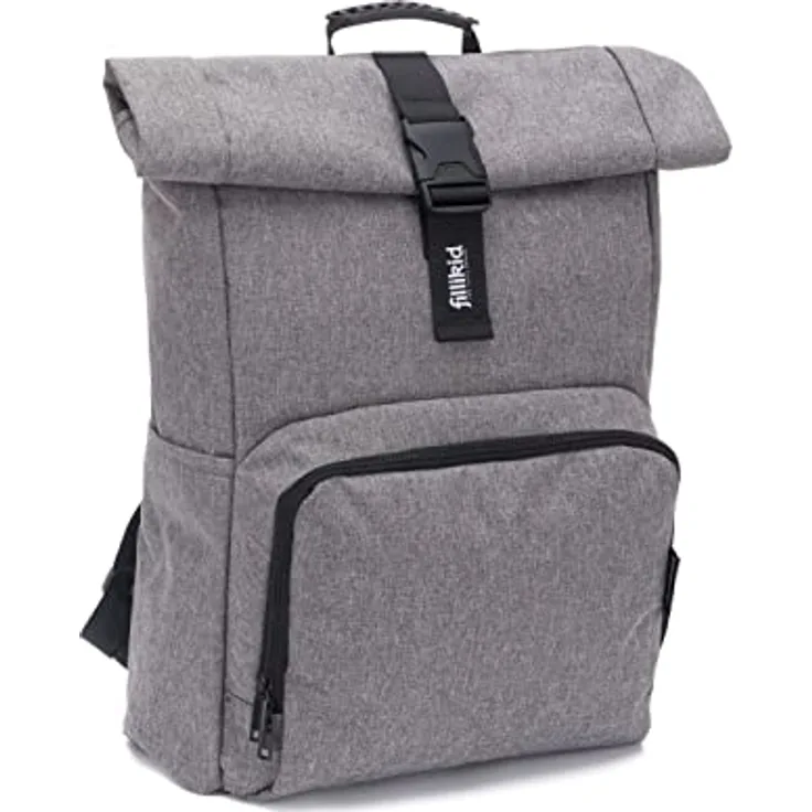 Fillikid Tokio Rolltop-Rucksack, Wickeltasche mit 20L-25L Volumen, Extra Laptopfach und Wickelunterlage, grau