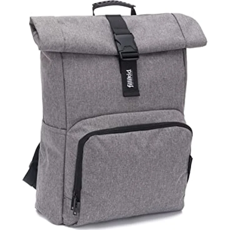 Fillikid Tokio Rolltop-Rucksack, Wickeltasche mit 20L-25L Volumen, Extra Laptopfach und Wickelunterlage, grau – Bild 1