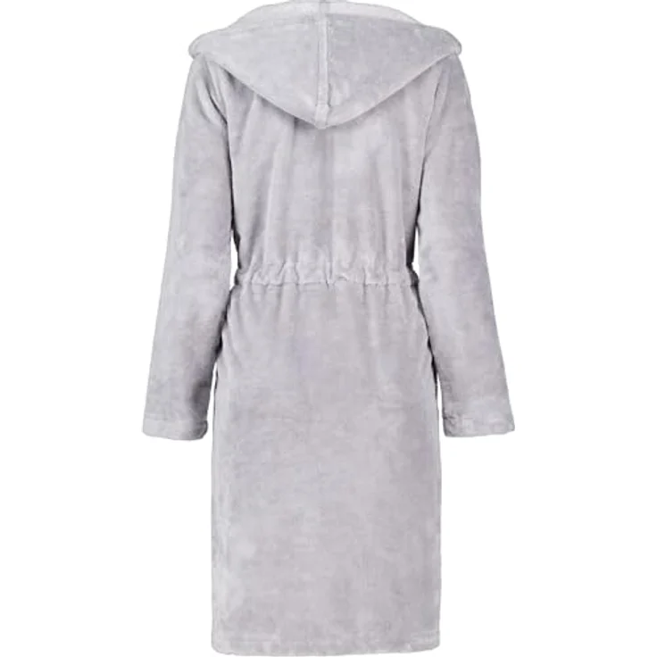Cawoe Damen Kurzbademantel 822, Grau, Textil mit Kapuze und Reißverschluss, Gr. S – Bild 2