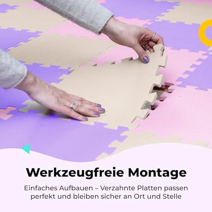 MioTetto Krabbelmatte Baby, Zertifizierte, Ungiftige Puzzlematte, Wasserfest und Stilvoll, 9-teiliges Set in 6 Farben erhältlich – Bild 4