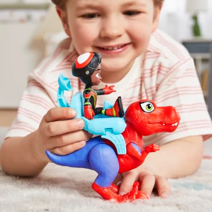 Spidey and his Amazing Friends Marvel Spidey und Seine Super-Freunde Dino-Webs Spidey-Rex & Miles „Spin“ Morales Action-Figurenset mit beweglichen Figuren und abnehmbarem Zubehör, 10 cm – Bild 2