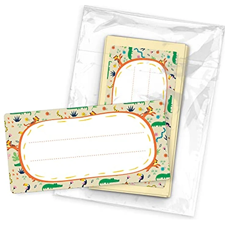 itenga 40x Buchetiketten Heftetiketten 9x4,5cm, selbstklebende Schulheft Etiketten mit Dschungeltier-Motiv, beschreibbar – Bild 3