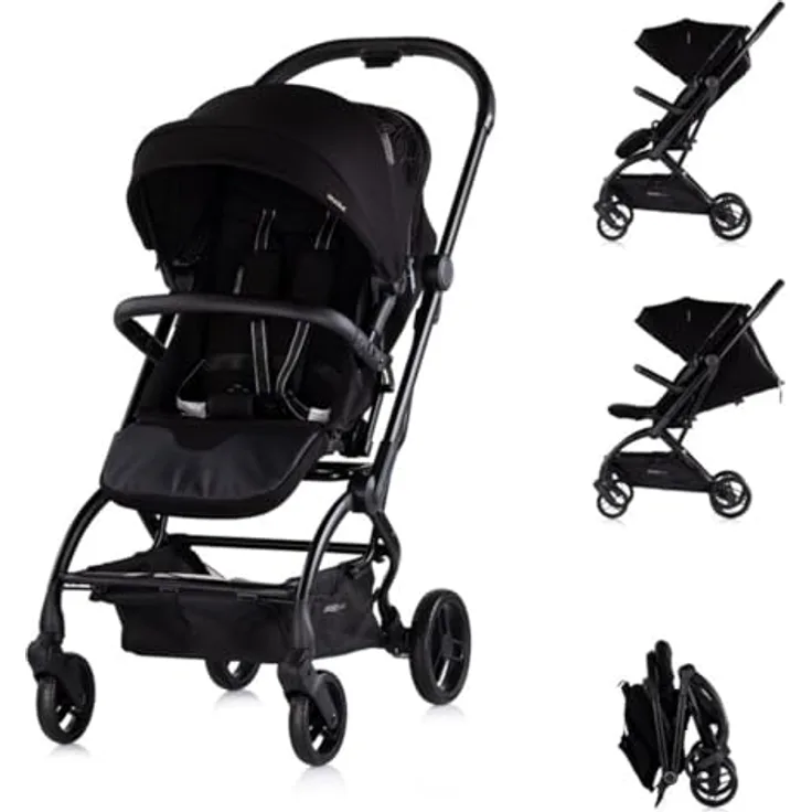 Chipolino Kinderwagen Revolut, 360° drehbarer Sitz, verstellbar, EVA-Reifen, schwarz