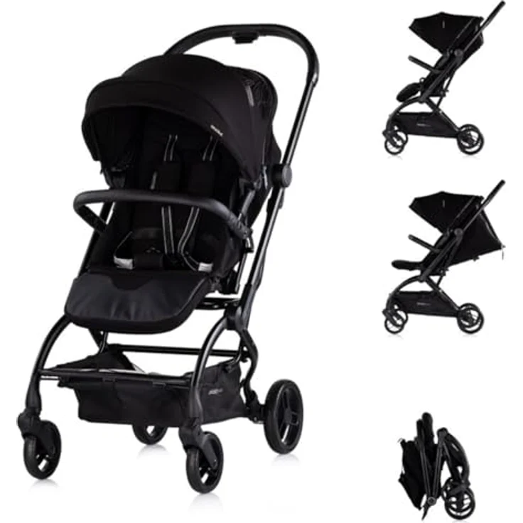 Chipolino Kinderwagen Revolut, 360° drehbarer Sitz, verstellbar, EVA-Reifen, schwarz – Bild 1