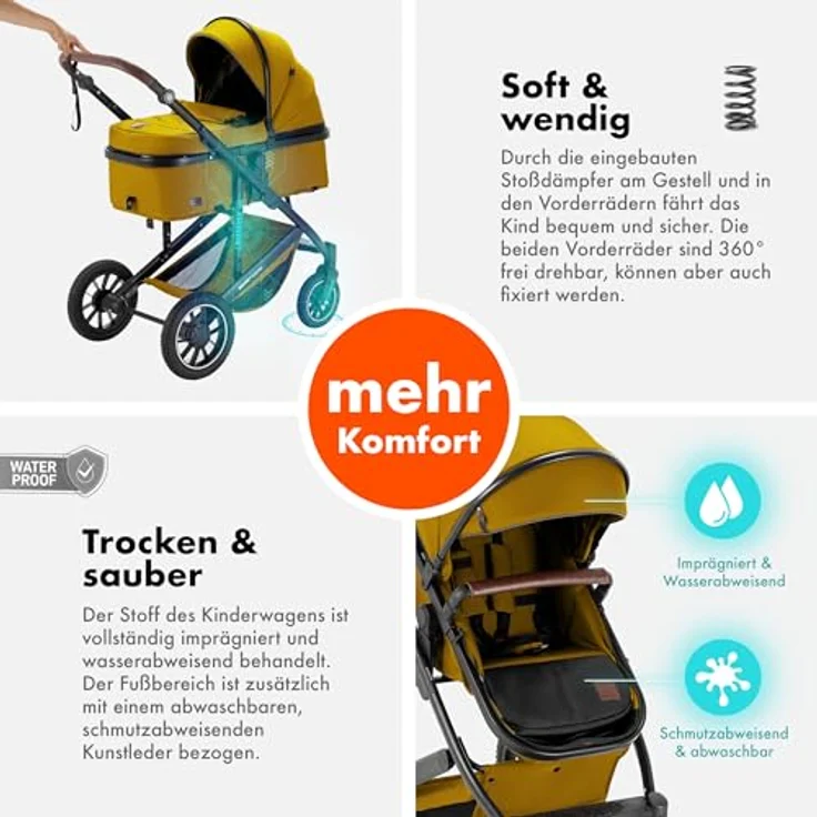Daliya FLEXI-PRO M 2in1 Kombikinderwagen & Buggy mit Memory-Knöpfen, großem Einkaufskorb, leichtem Aluminiumrahmen und wetterfestem Schutz - einhändig abnehmbare Babywanne, höhenverstellbarer Schieber – Bild 5