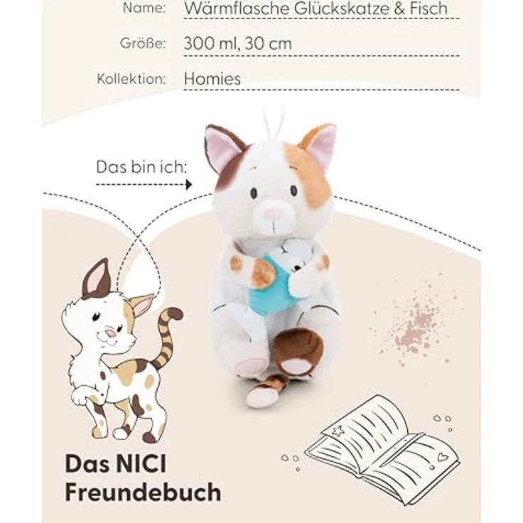 Nici Wärmflasche Homies GREEN, Glückskatze mit Plüschfisch, 30 cm, Fassungsvermögen 350 ml – Bild 5