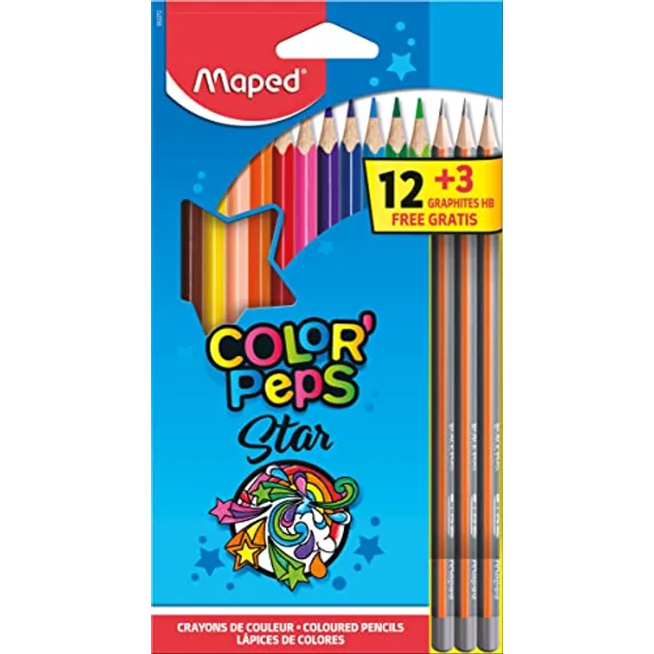 Maped 832272 - 12x Buntstifte, Farbstifte COLOR'PEPS und 3x Bleistifte GRAPH'PEPS, 15 Stück (1er Pack)