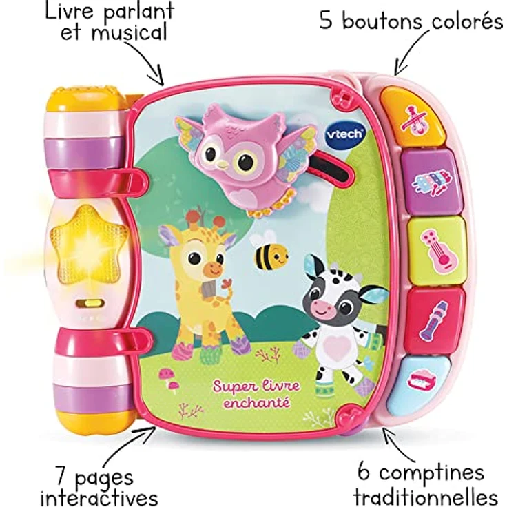 VTech Super Buch Verzaubert des Baby Loulous Rosa, interaktives Babybuch für 6 bis 36 Monate, mit Klaviertasten, 10 Melodien und 6 Kinderliedern auf Französisch – Bild 2