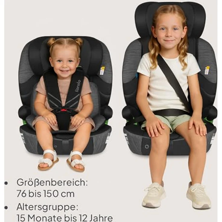 lionelo Autokindersitz LEVI FIX I-SIZE, i-Size konform, für Kinder von 76 bis 150 cm, mit Isofix und TopTether, 10-fach verstellbare Kopfstütze, Dri-Seat-Technologie, abnehmbarer Bezug – Bild 8
