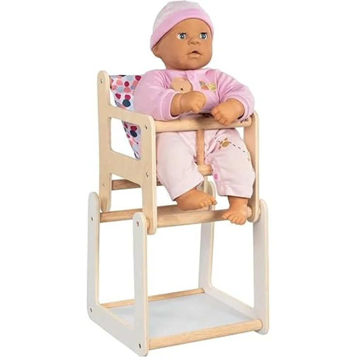 goki 51483 - Hochstuhl als Zubehör für Puppen mit Tisch - im modernen farbenfrohen Design - 2 in 1 Funktion - Puppenmöbel aus Holz und Stoff – Bild 3