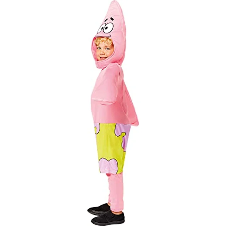 Amscan Kinderkostüm Patrick, rosafarbener Overall mit Mütze für 3-4 Jahre (104), lizenziertes Spongebob-Design – Bild 3