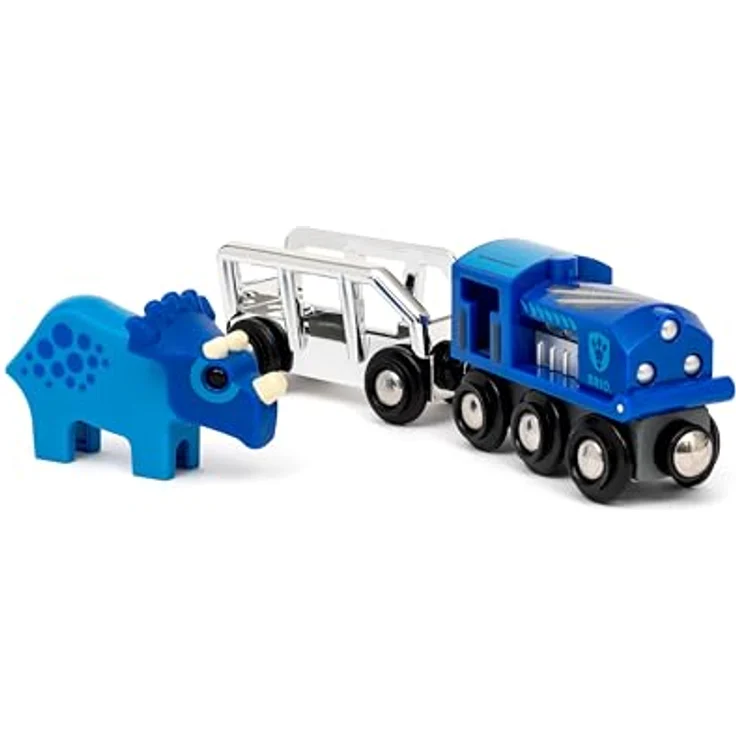 BRIO® Spielzeug-Zug BRIO® WORLD - Sondereditionszug (2025) mit blauer Triceratops-Figur und glänzendem Finish in Silber und Blau – Bild 5