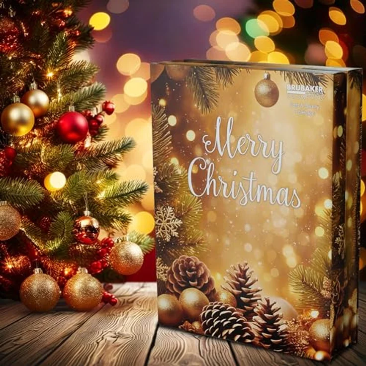 BRUBAKER Cosmetics Adventskalender 2025, XXL Aufklappbarer Weihnachtskalender in Gold für Frauen und Mädchen, 24 Wellness-Überraschungen mit Winterduft – Bild 4