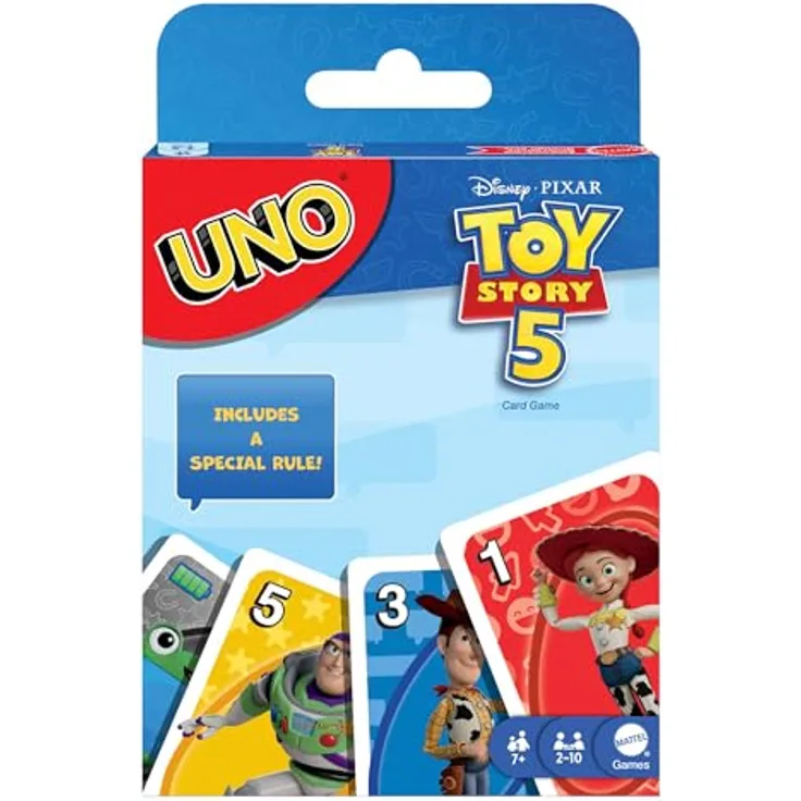 UNO Toy Story 5, Kartenspiel mit Charakterillustrationen und „Fully Charged“-Regel für abenteuerliche Spieltwists, ab 7 Jahren