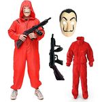 TK Gruppe Timo Klingler Kostümheld® 3 in 1 Unisex Kostüm Set - Haus des Geldes für Erwachsene Unisex mit Dali Salvador Maske, Gewehr, Anzug für Fasching & Halloween (160-180 cm)