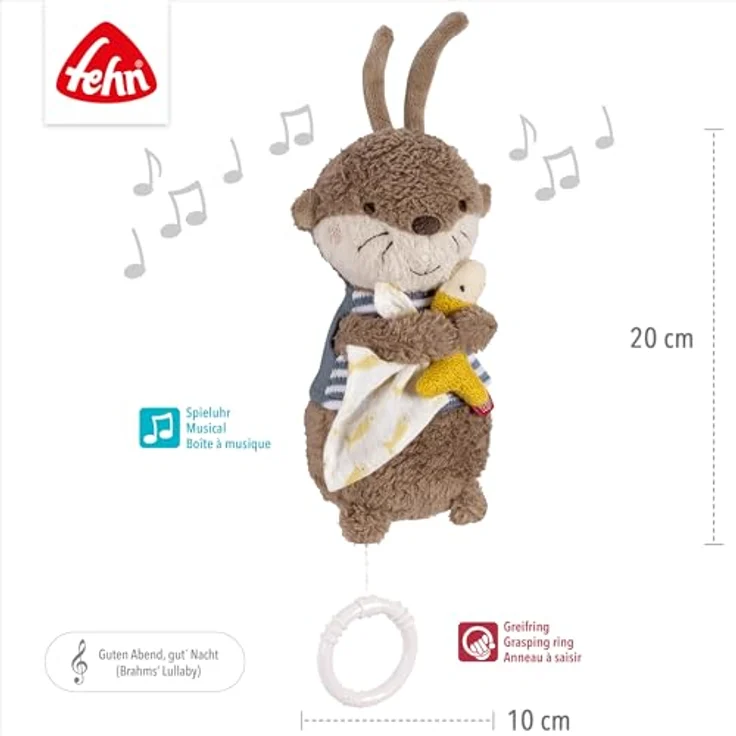 Fehn Spieluhr Otter Theo, Mini-Spieluhr Otter mit beruhigender Einschlafmelodie, braun – Bild 5