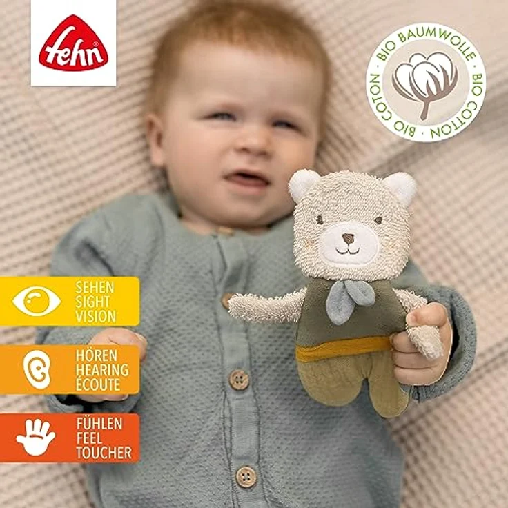 BABY FEHN fehnNATUR Crinkle Bear Rassel, Plüschspielzeug zur Förderung der Sinne, ideal für kleine Hände – Bild 2