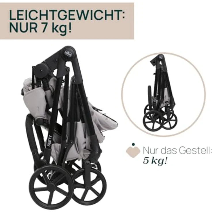 Chicco Seety Kinderwagen, leicht und kompakt, mit verstellbarer Rückenlehne, faltbar, UV50+ Sonnendach und Regenschutz, bis 22 kg, von 0 bis 4 Jahren – Bild 3