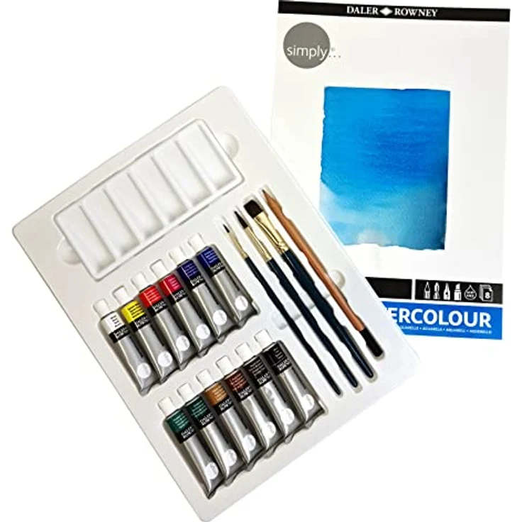 Daler Rowney Simply Aquarellmalset, 25-teilig, ideales Starterset mit 12 leuchtend kräftigen Farbnuancen – Bild 4