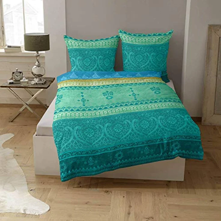 Casatex Bettwäsche Indi Satin türkis-smaragd, 2-teilige Garnitur aus 100% Baumwolle mit indischen Ornamenten – Bild 4
