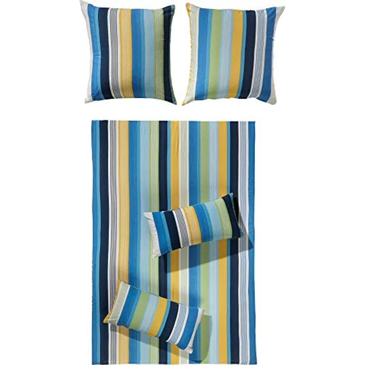 Erwin Müller Bettwäsche, Bettgarnitur Streifen, Seersucker - bügelfrei, schnelltrocknend, mit Reißverschluss, temperaturausgleichend - blau Größe 155x220 cm (40x80 cm)