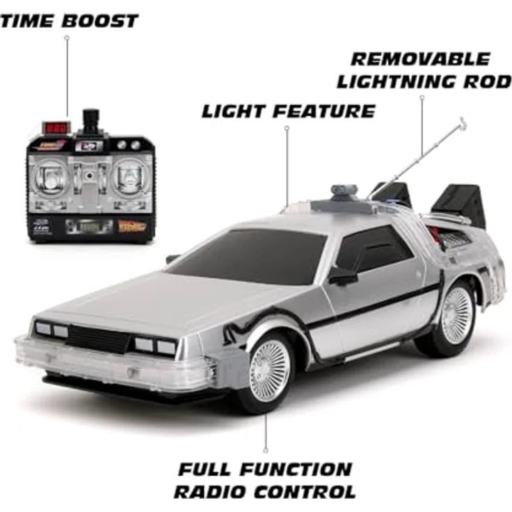 Jada Toys Zurück in die Zukunft RC Auto (28 cm) - ferngesteuertes Filmauto mit Licht & Turbo bis 10 km/h, mit USB-Ladefunktion, für Erwachsene & Kinder ab 6 Jahre, Schwarz – Bild 2