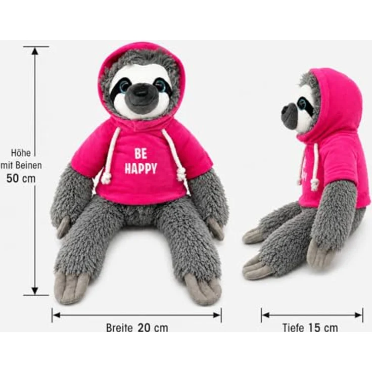 SOMA Faultier Kuscheltier XXL 50 cm Anime Kawaii Plush Stofftier Cute Plushies Plüschtiere Plushie Halloween Weihnachten Geschenke für Kinder (Faultier grau Be Happy pink) – Bild 2
